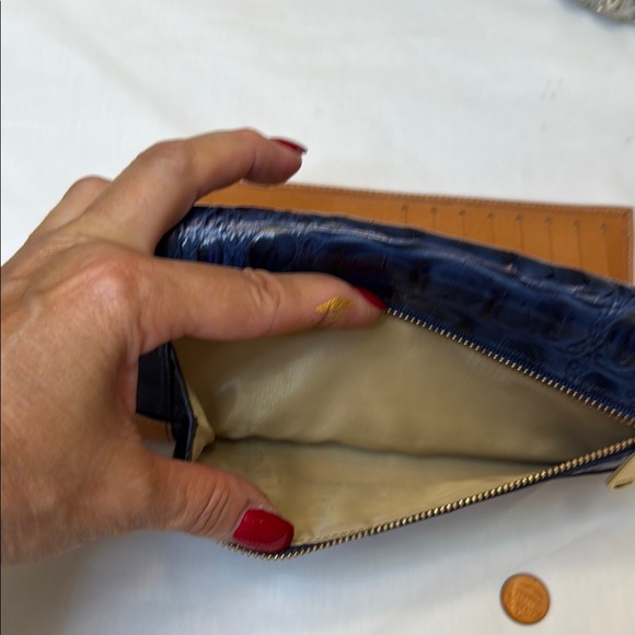 Brahmin Blue Navy Light Blue White and Brown Croc-Embossed Leather Wallet - Picture 5 of 9